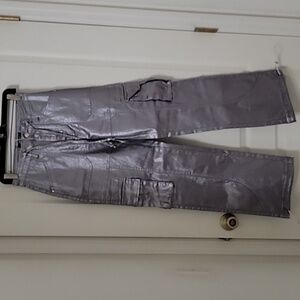 iToo Size S Silver Metallic Cargo Pants / Jeans, NEW with Tag!
